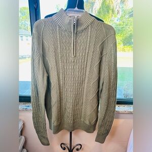 Soul of London Cotton Olive Green Cable Knit Quarter Zip Sweater Size XL